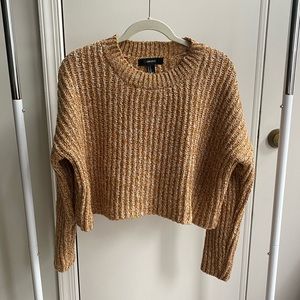 Tan and white chunky cropped knitted sweater